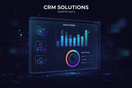 CRM solutions service showing sales pipeline and customer management dashboard