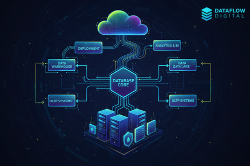Database design and engineering service showing architecture diagrams and data infrastructure